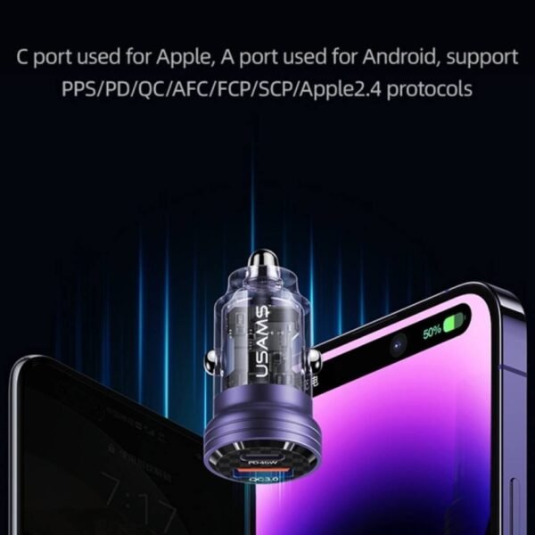 Cargador Auto C35 PD45W + OCQC3.0 Transparente Aluminio Negro CC175