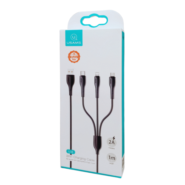 Cable de Carga U38 3 en 1 66W USB microUSB / USB C / Lightning 1M