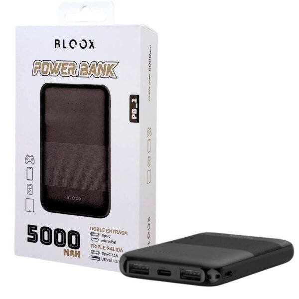 Power Bank BLOOX PB_1 5.000mAh Entrada: Tipo C Negro / Salida: Tipo C + USB*2