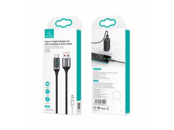 Cable de Datos USB C 6A 1.2M Negro U78 Con LCD Carga Rápida