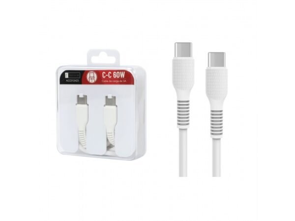 Cable de Datos ROCA TO GO USB C a USB C 100cm 3A 60W Blanco