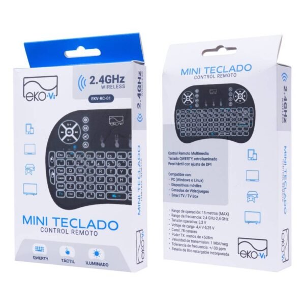 Mini Teclado Inalámbrico Control Remoto Negro Eko-Vi